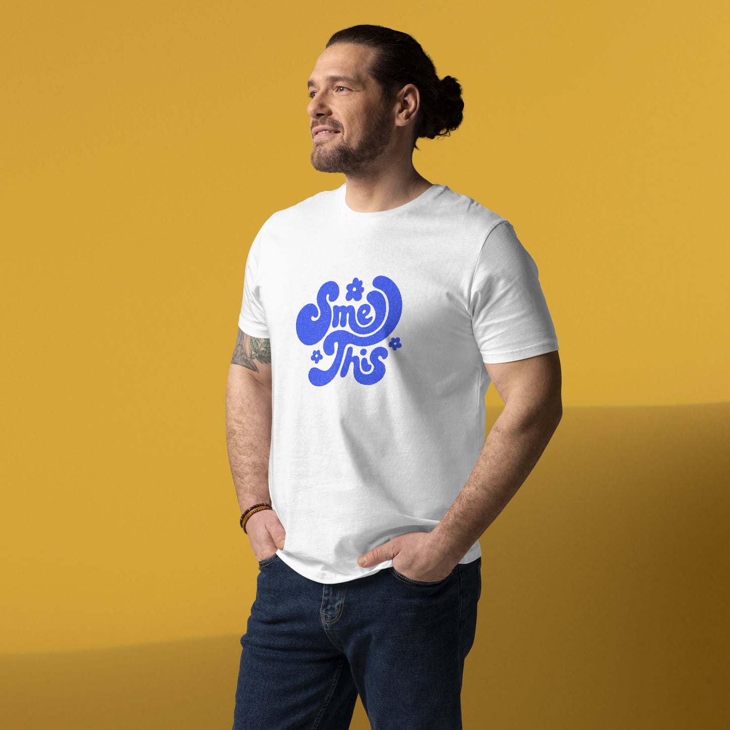 SMELL THIS (Blue on White) – Unisex Organic Cotton T-Shirt