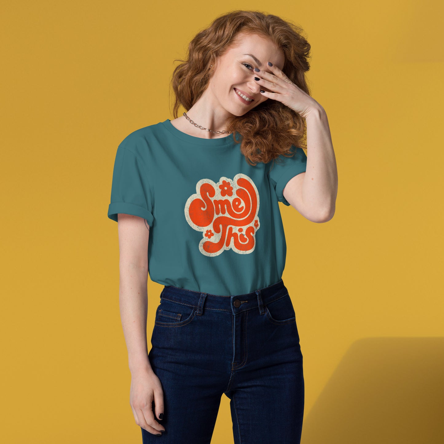 SMELL THIS (Red, Cream on Stargazer) – Unisex Organic Cotton T-Shirt